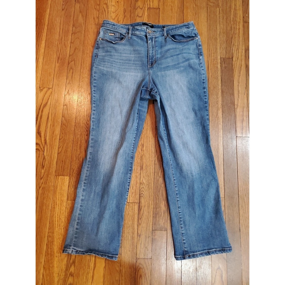 Nine West Womens Hi Rise Gramercy Curvy Straight Leg Stretch Med / Dk Wash 16